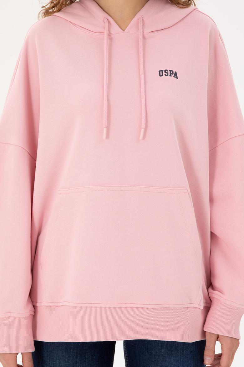 Kadın Pudra Kapüşonlu Basic Sweatshirt - 50297324084