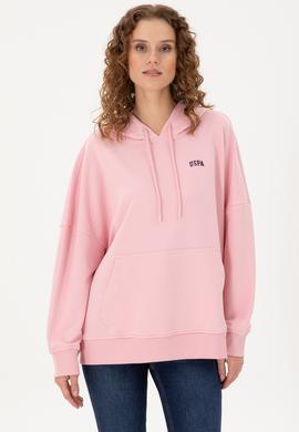 Kadın Pudra Kapüşonlu Basic Sweatshirt - 50297324084