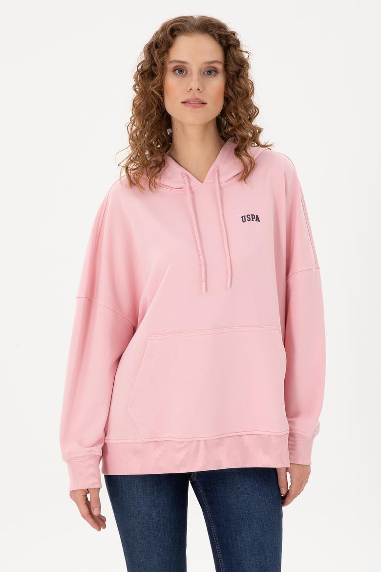 Kadın Pudra Kapüşonlu Basic Sweatshirt
