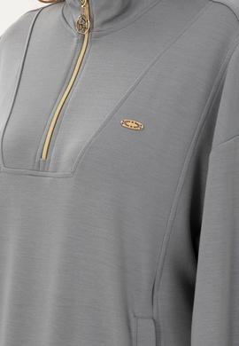 Kadın Gri Modal Karışımlı Fermuarlı Dik Yaka Sweatshirt - 50298988008