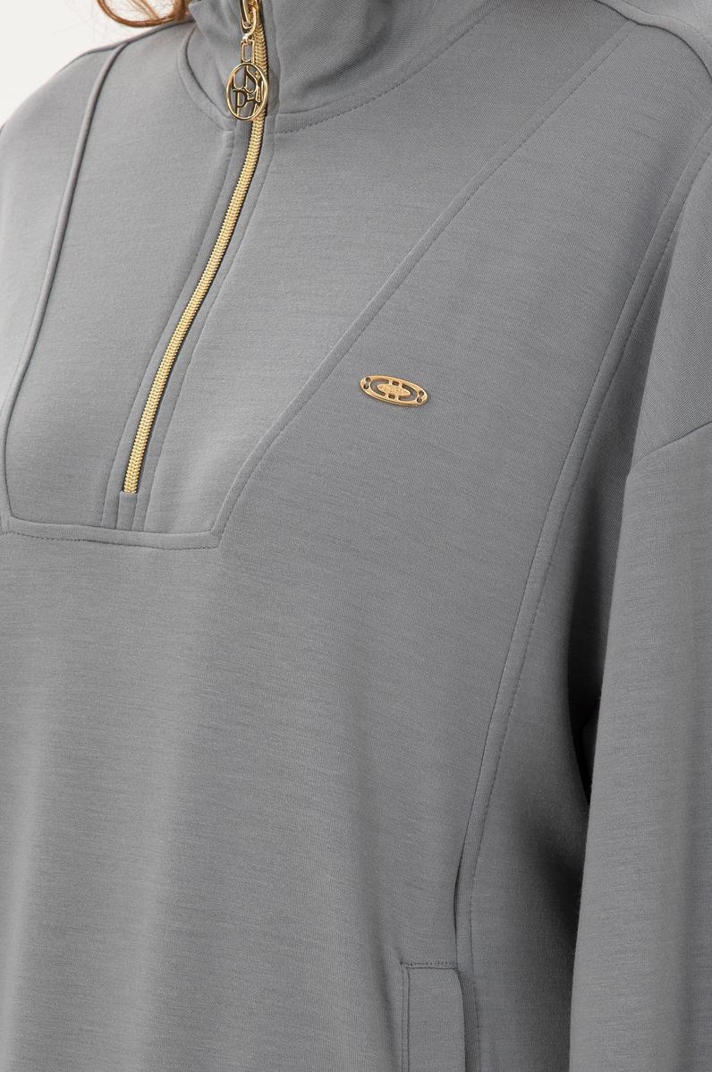 Kadın Gri Modal Karışımlı Fermuarlı Dik Yaka Sweatshirt