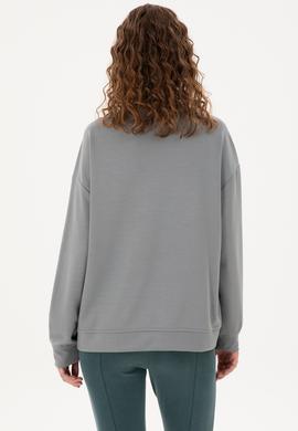 Kadın Gri Modal Karışımlı Fermuarlı Dik Yaka Sweatshirt - 50298988008