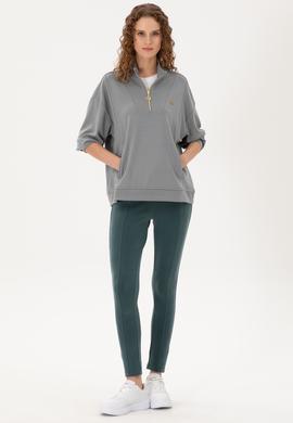 Kadın Gri Modal Karışımlı Fermuarlı Dik Yaka Sweatshirt - 50298988008