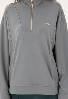 Kadın Gri Modal Karışımlı Fermuarlı Dik Yaka Sweatshirt - 50298988008