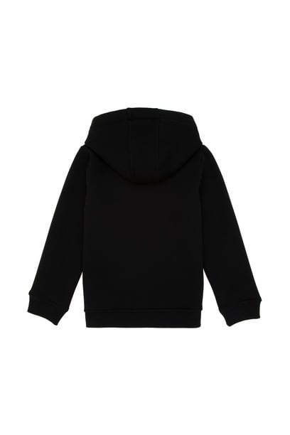 Erkek Çocuk Fermuarlı Siyah Şardonlu Kapüşonlu Sweatshirt