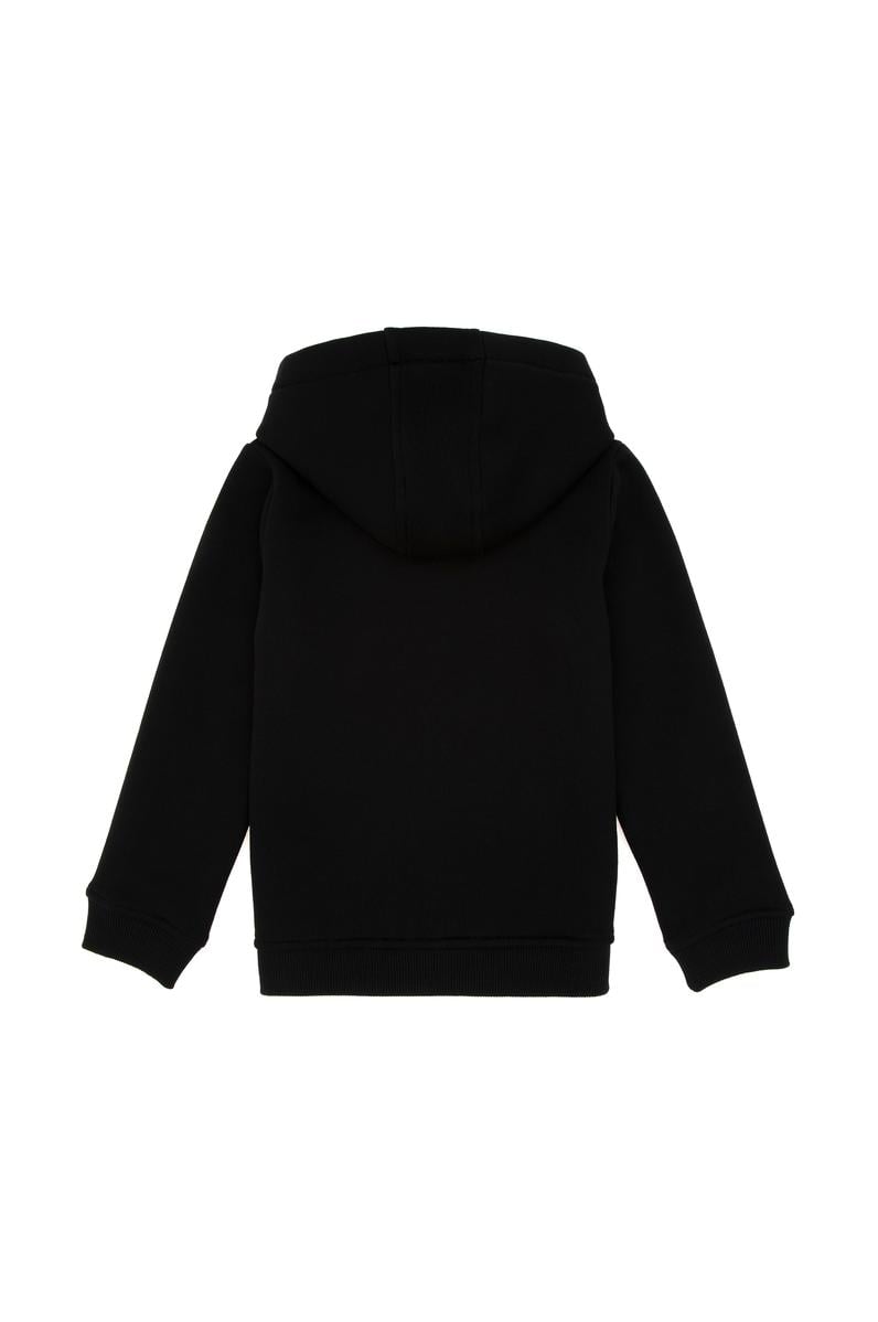 Erkek Çocuk Fermuarlı Siyah Şardonlu Kapüşonlu Sweatshirt