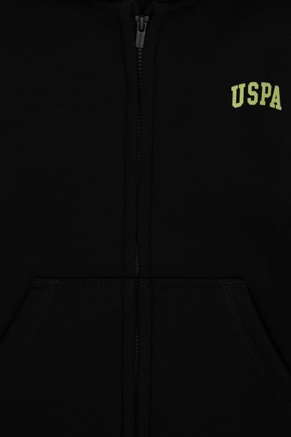 Erkek Çocuk Fermuarlı Siyah Şardonlu Kapüşonlu Sweatshirt