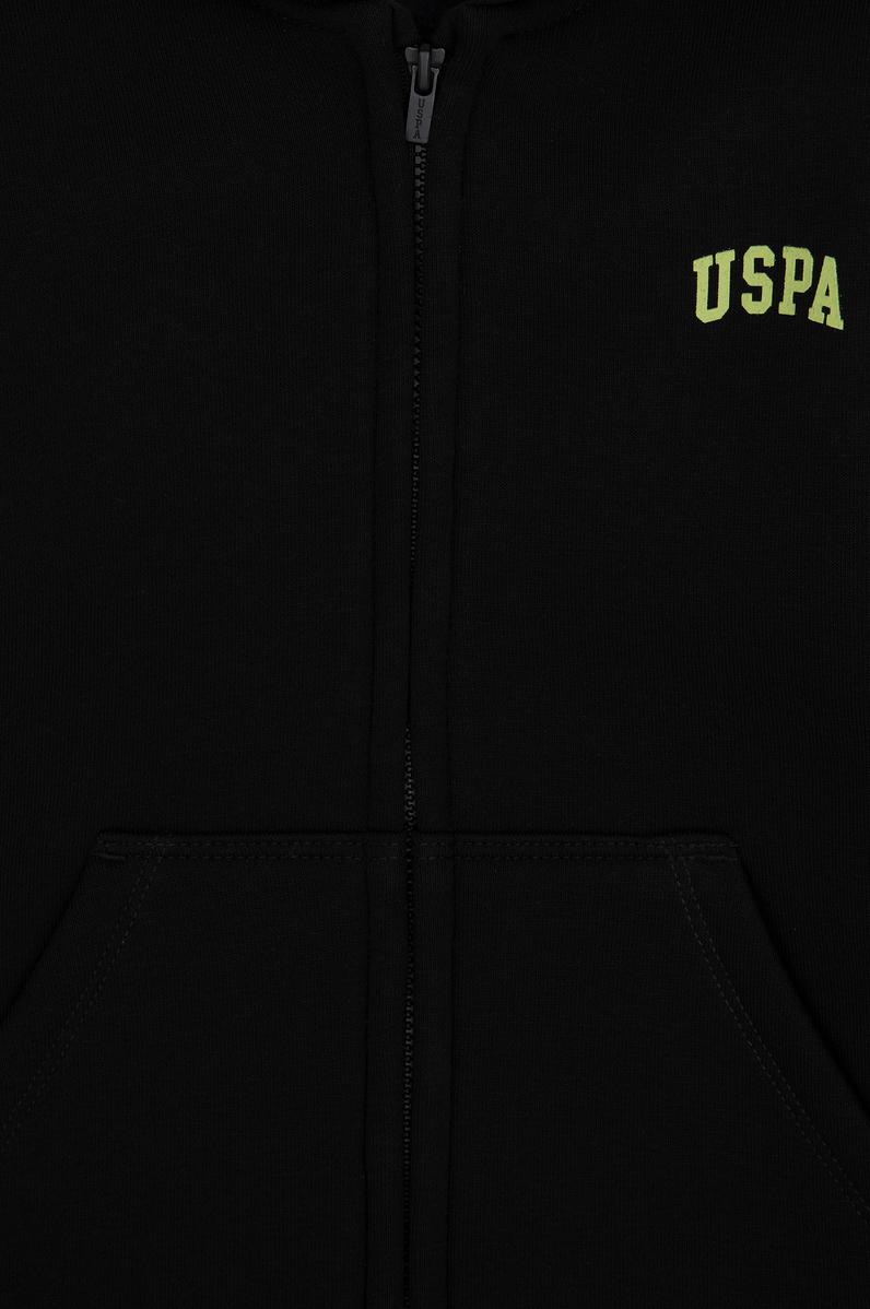 Erkek Çocuk Fermuarlı Siyah Şardonlu Kapüşonlu Sweatshirt