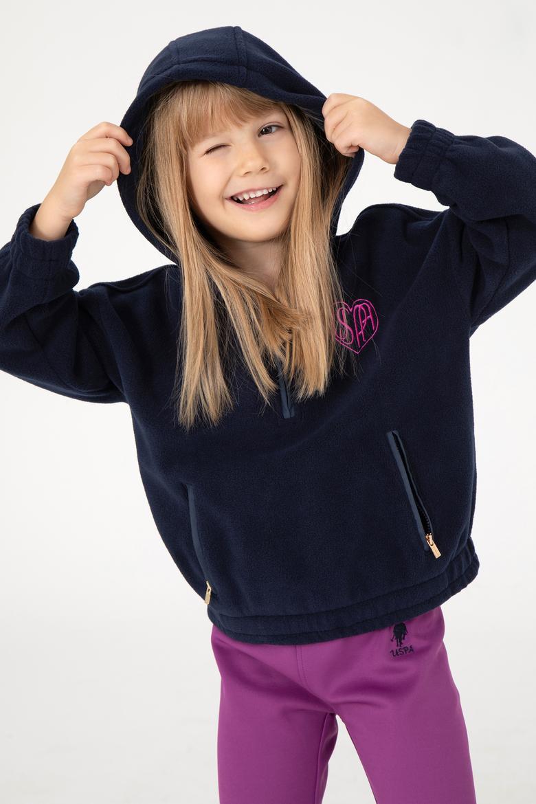 Kız Çocuk Lacivert Yarım Fermuarlı Polar Sweatshirt
