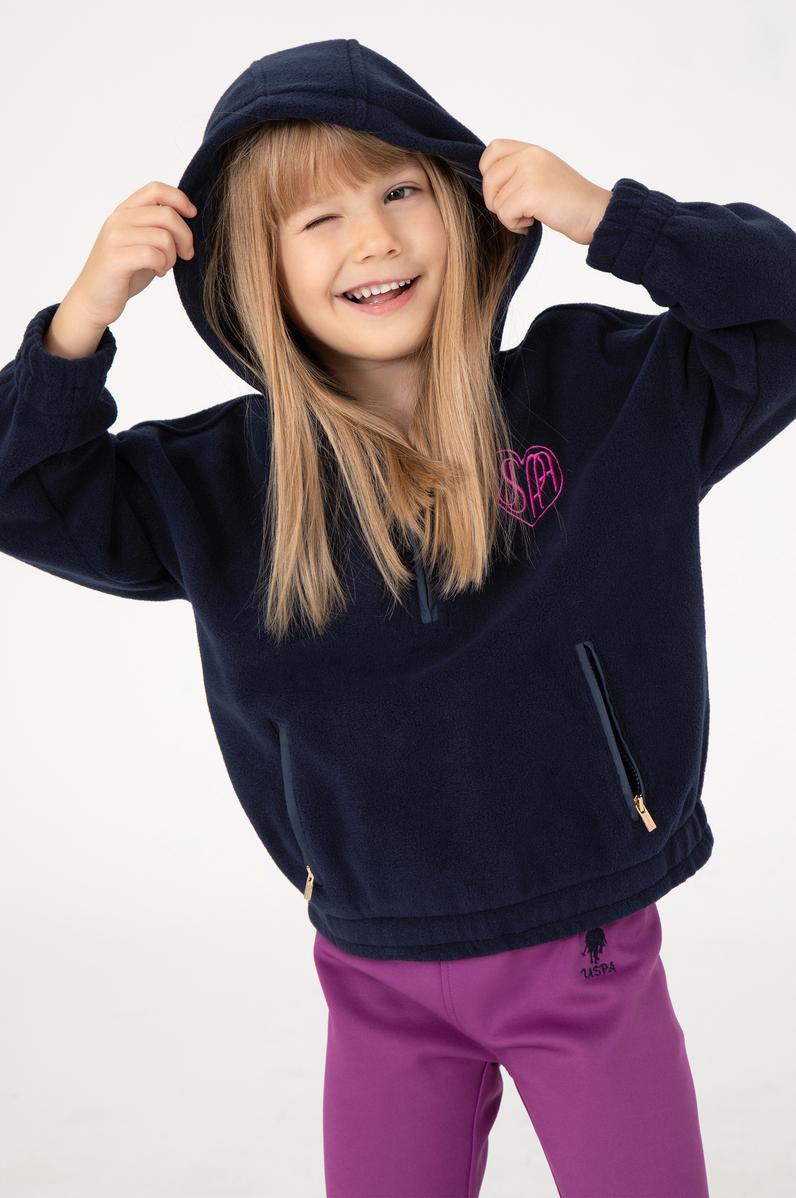 Kız Çocuk Lacivert Yarım Fermuarlı Polar Sweatshirt