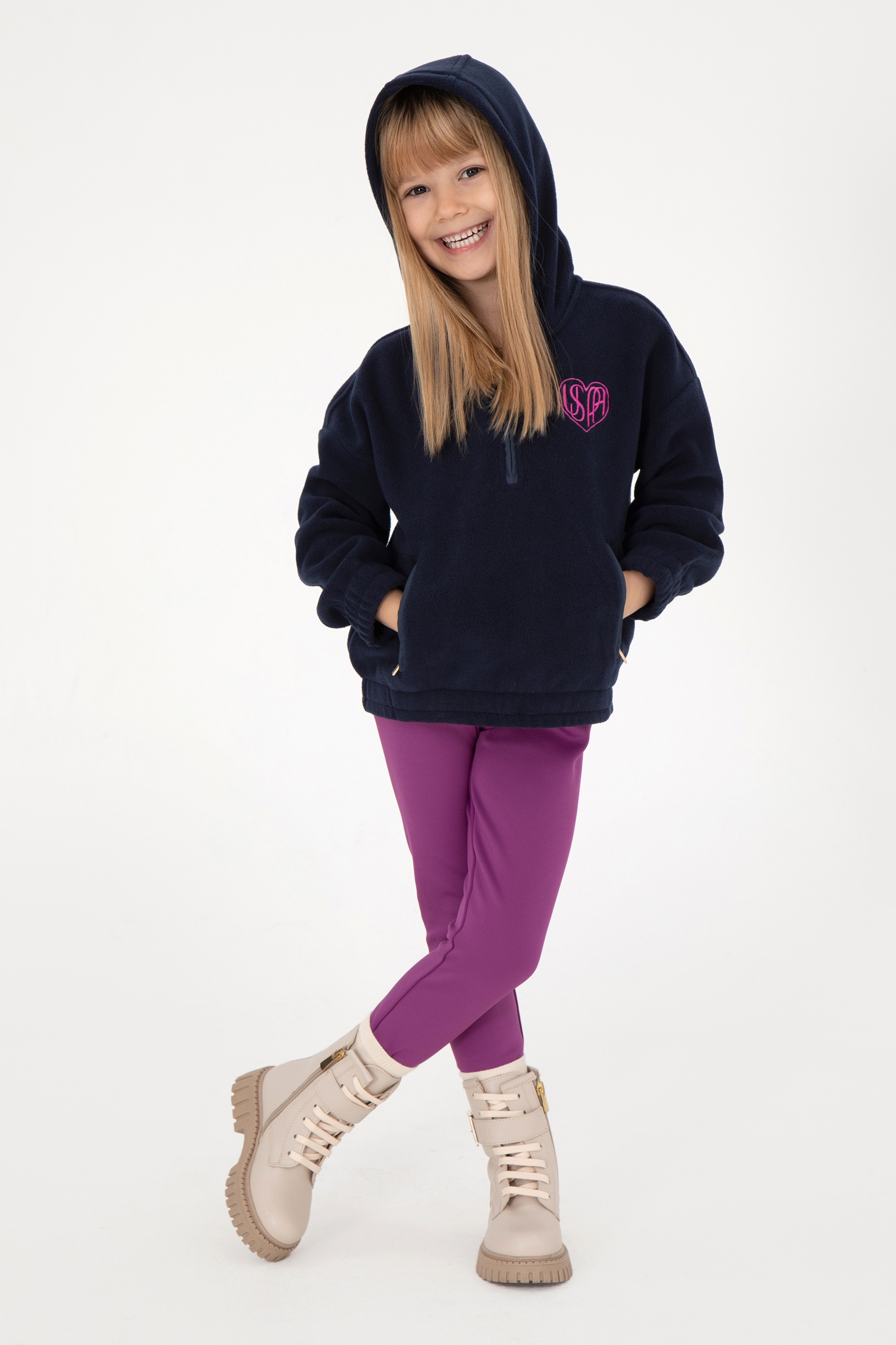 Kız Çocuk Lacivert Yarım Fermuarlı Polar Sweatshirt - Image 2
