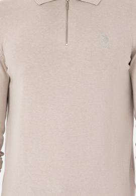 Erkek Slim Fit Yarım Fermuarlı Taş Melanj Basic Kazak - 50297066033