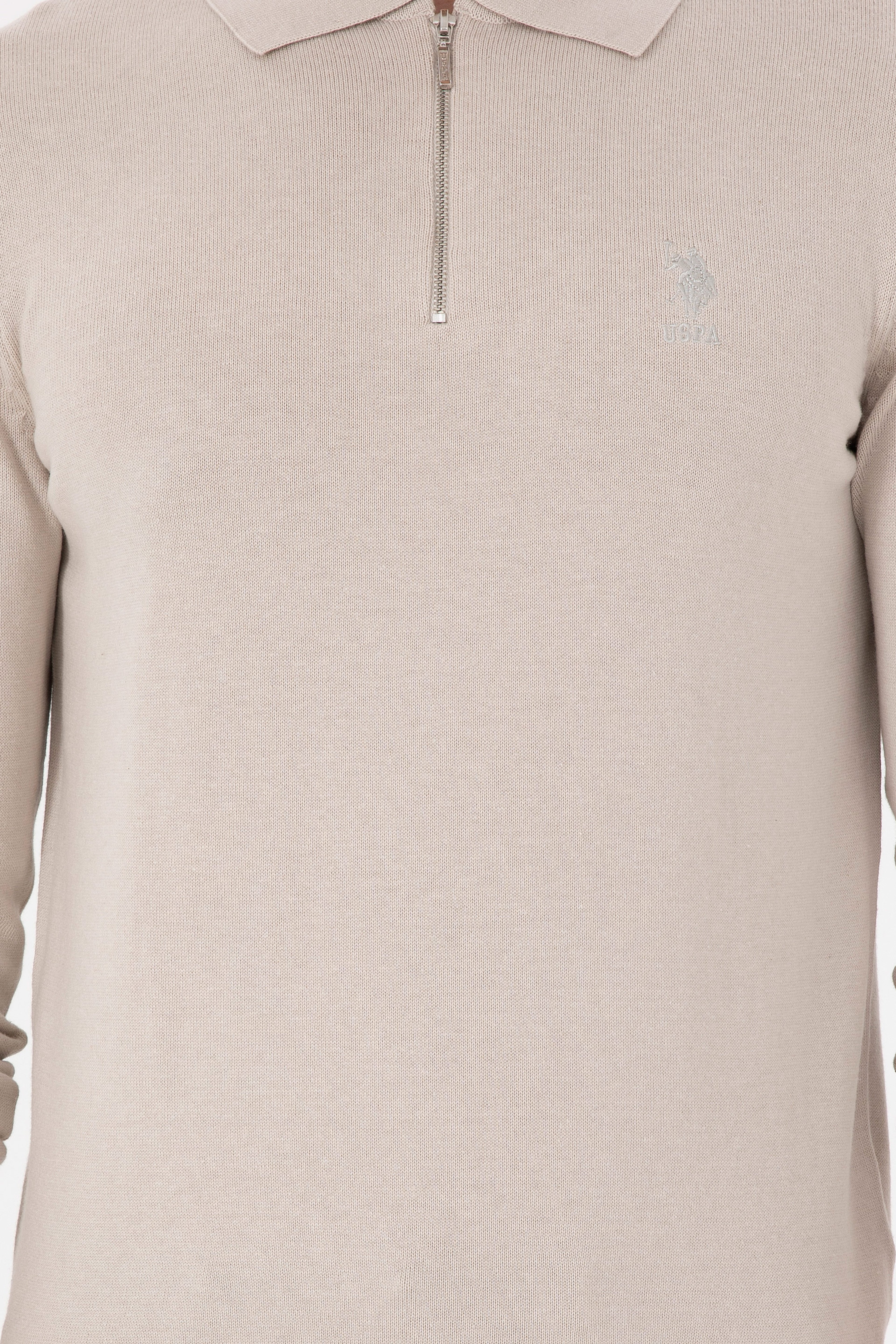 Erkek Slim Fit Yarım Fermuarlı Taş Melanj Basic Kazak - Image 6