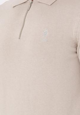 Erkek Slim Fit Yarım Fermuarlı Taş Melanj Basic Kazak - 50297066033