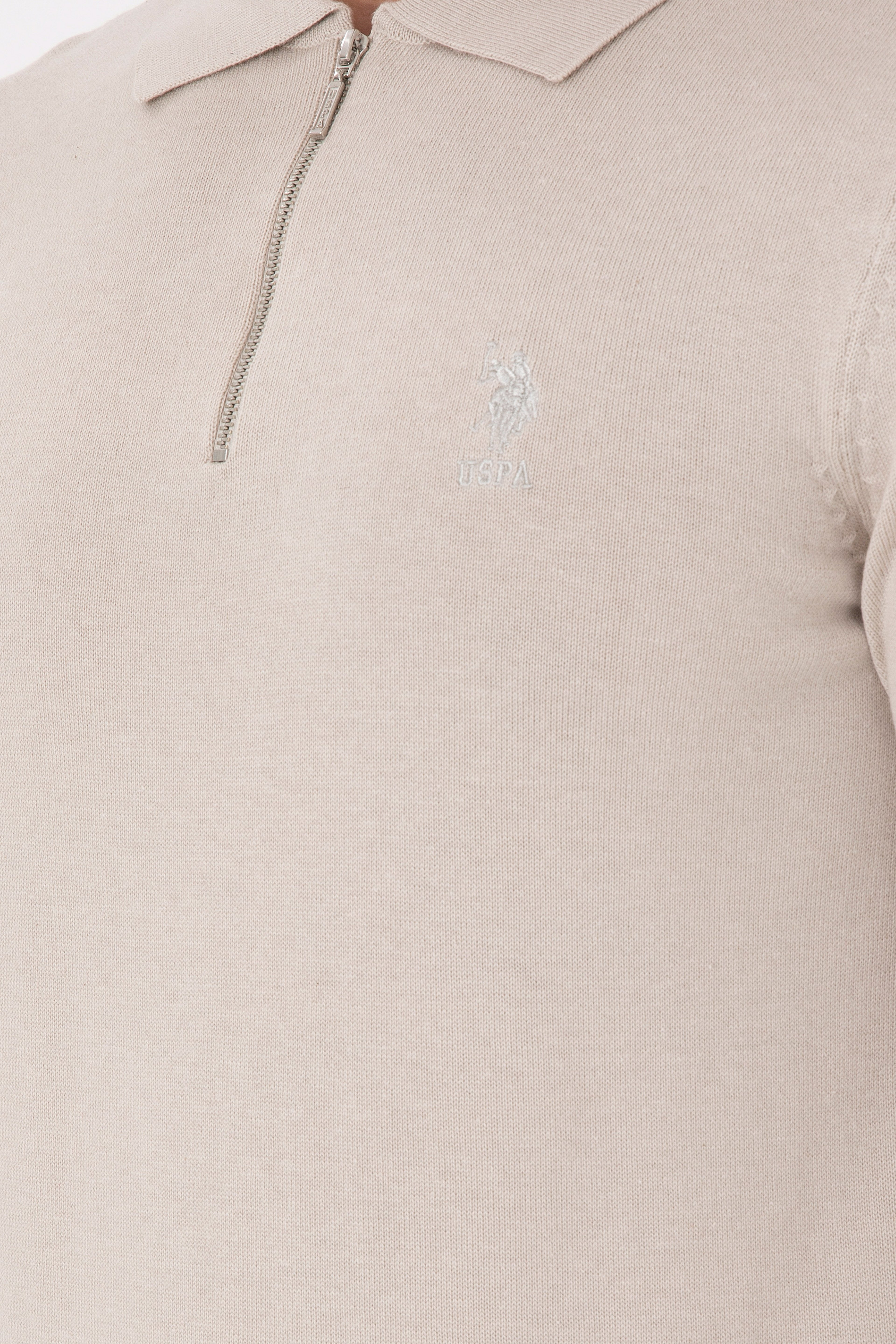 Erkek Slim Fit Yarım Fermuarlı Taş Melanj Basic Kazak - Image 7
