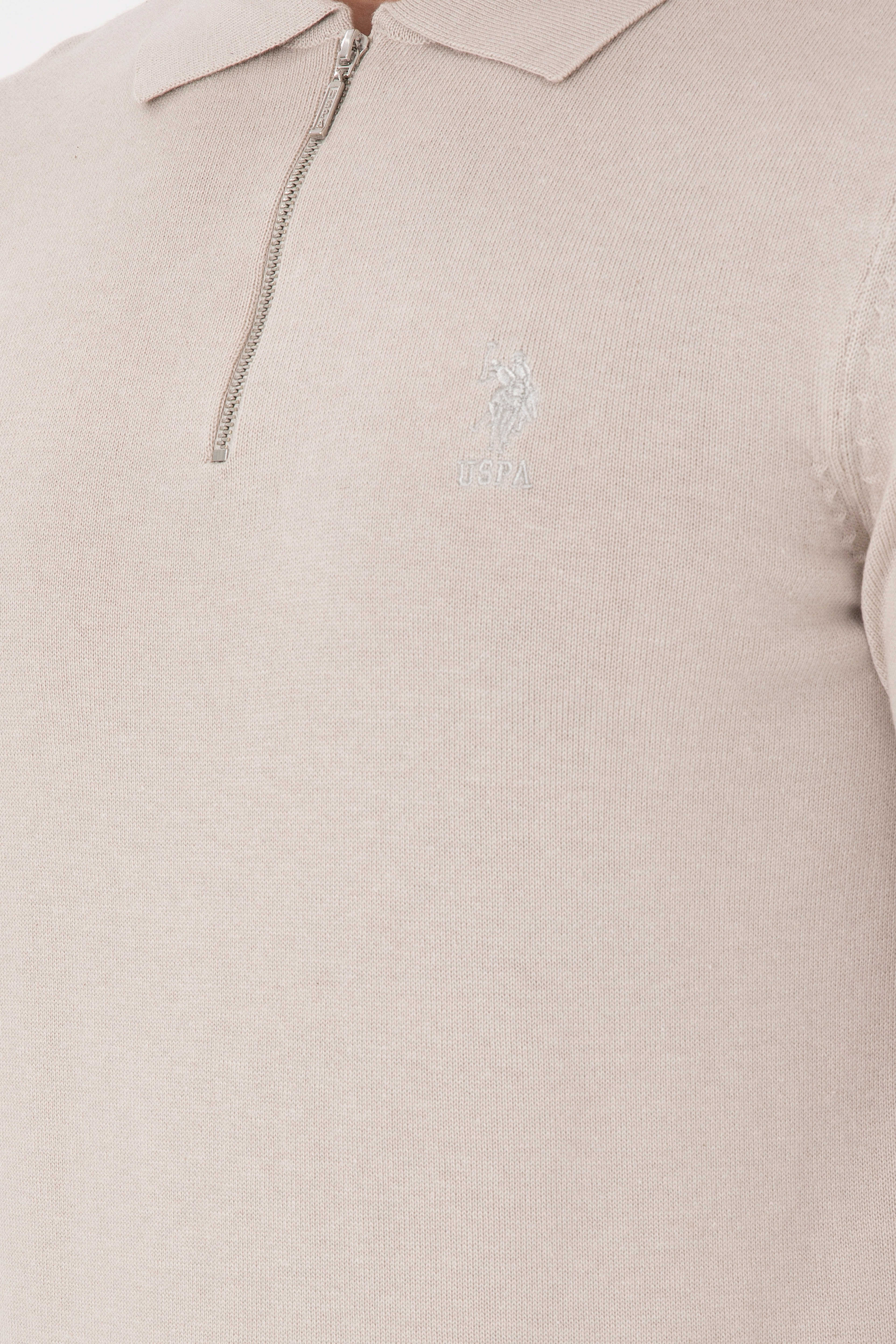 Erkek Slim Fit Yarım Fermuarlı Taş Melanj Basic Kazak