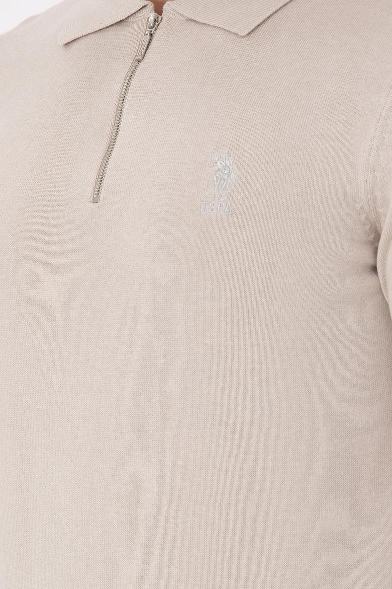 Erkek Slim Fit Yarım Fermuarlı Taş Melanj Basic Kazak - 50297066033