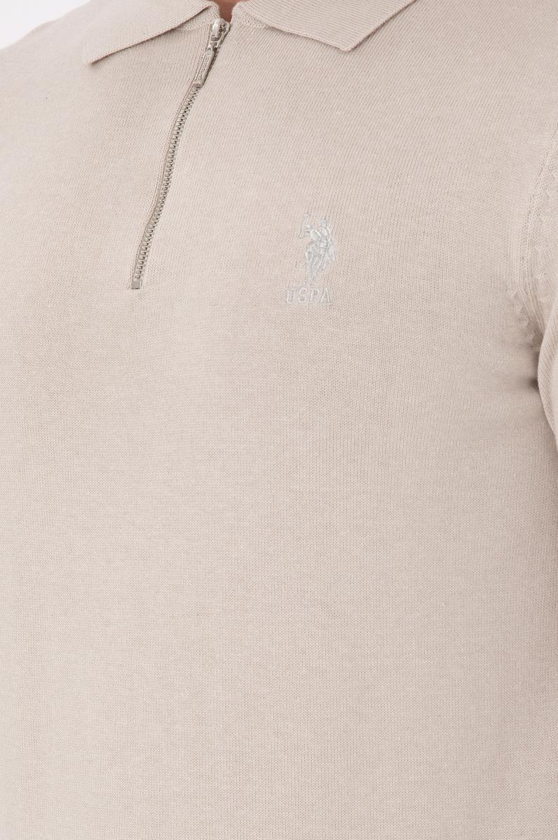 Erkek Slim Fit Yarım Fermuarlı Taş Melanj Basic Kazak