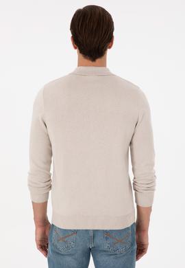 Erkek Slim Fit Yarım Fermuarlı Taş Melanj Basic Kazak - 50297066033