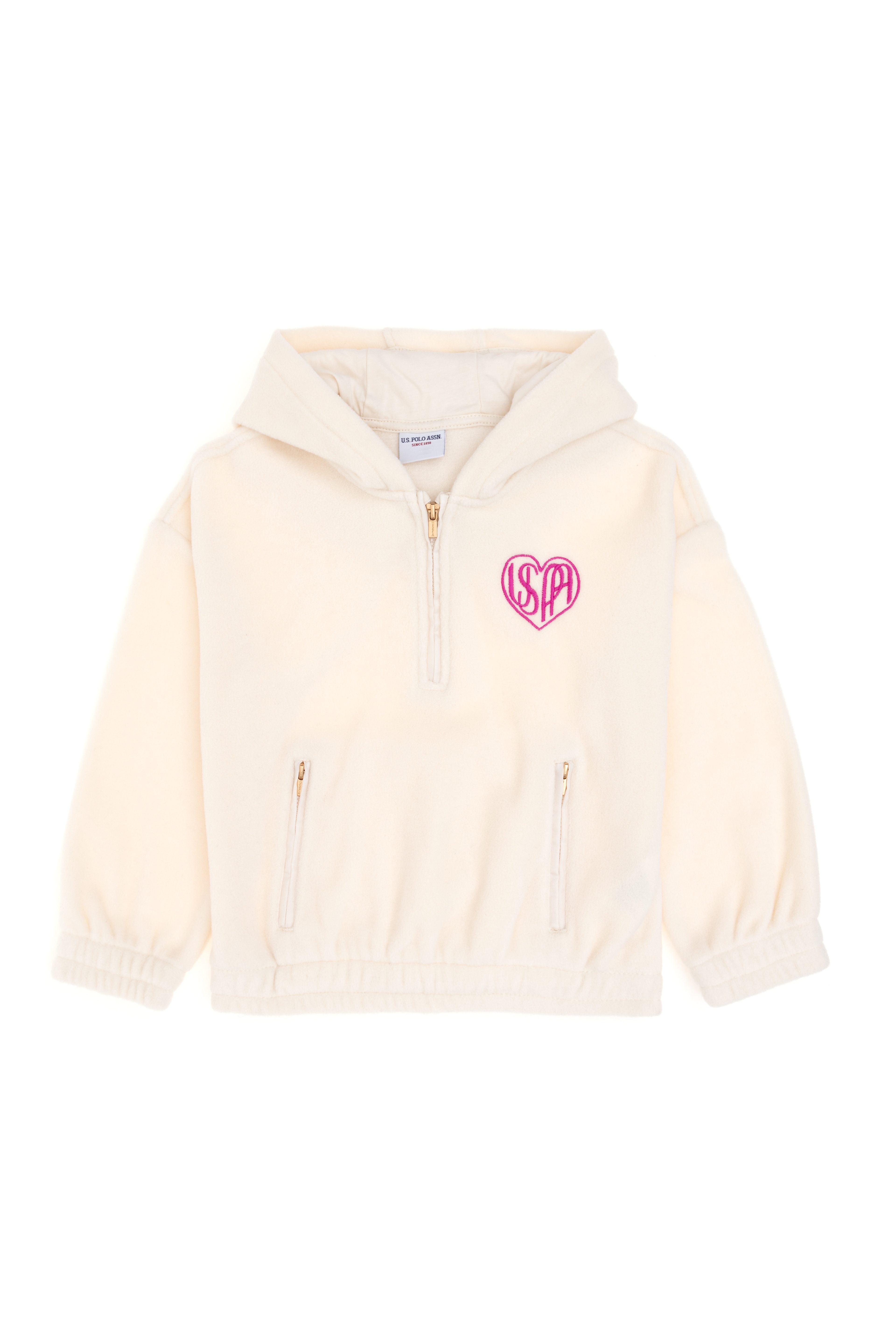 Kız Çocuk Krem Yarım Fermuarlı Polar Sweatshirt - Image 4