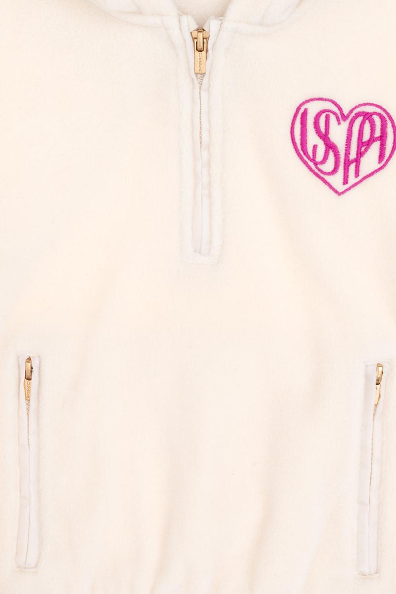 Kız Çocuk Krem Yarım Fermuarlı Polar Sweatshirt - 50296287014