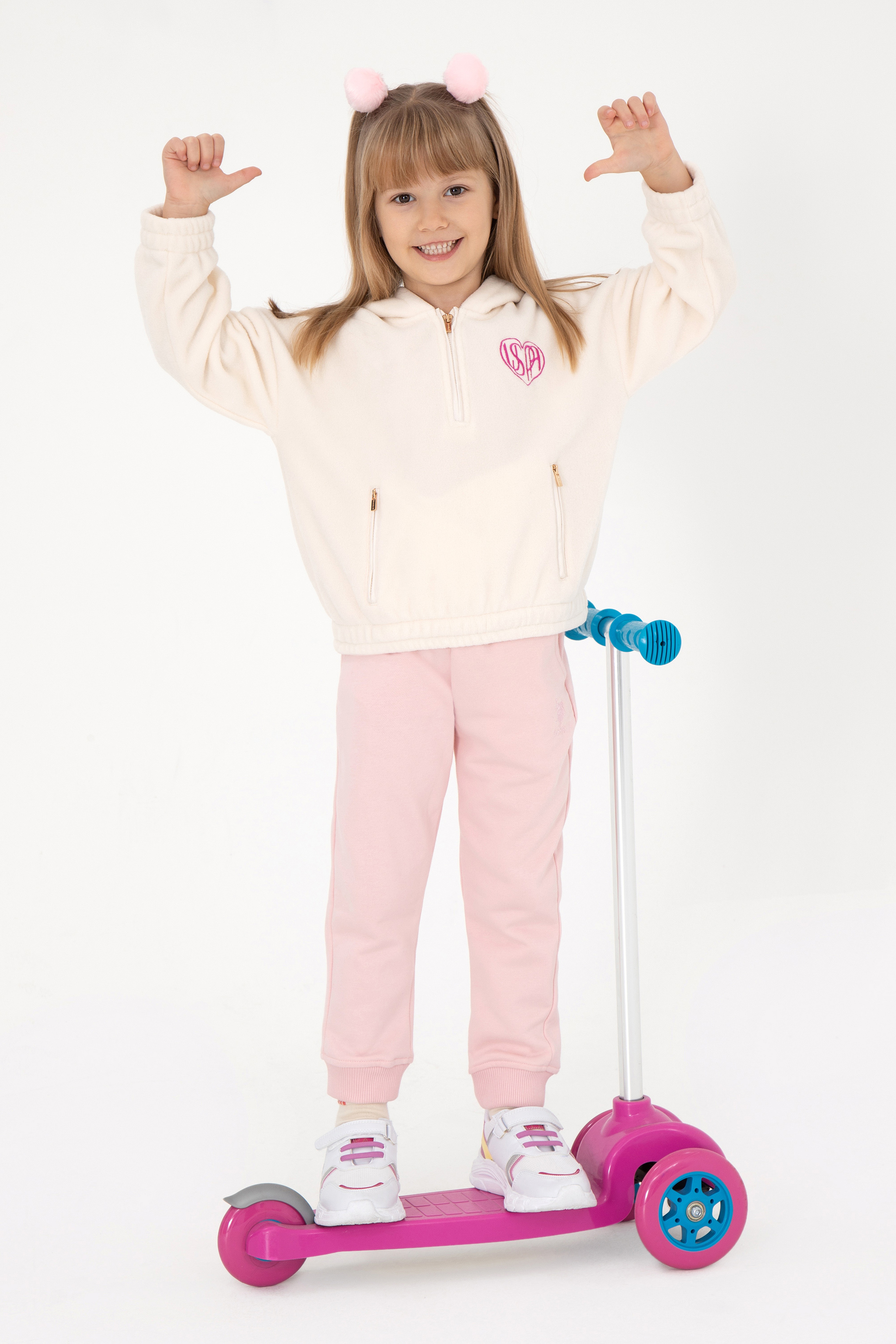 Kız Çocuk Krem Yarım Fermuarlı Polar Sweatshirt - Image 2