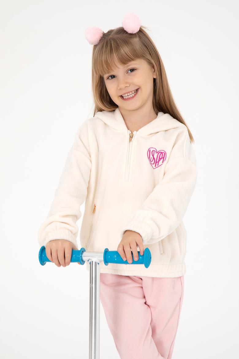 Kız Çocuk Krem Yarım Fermuarlı Polar Sweatshirt