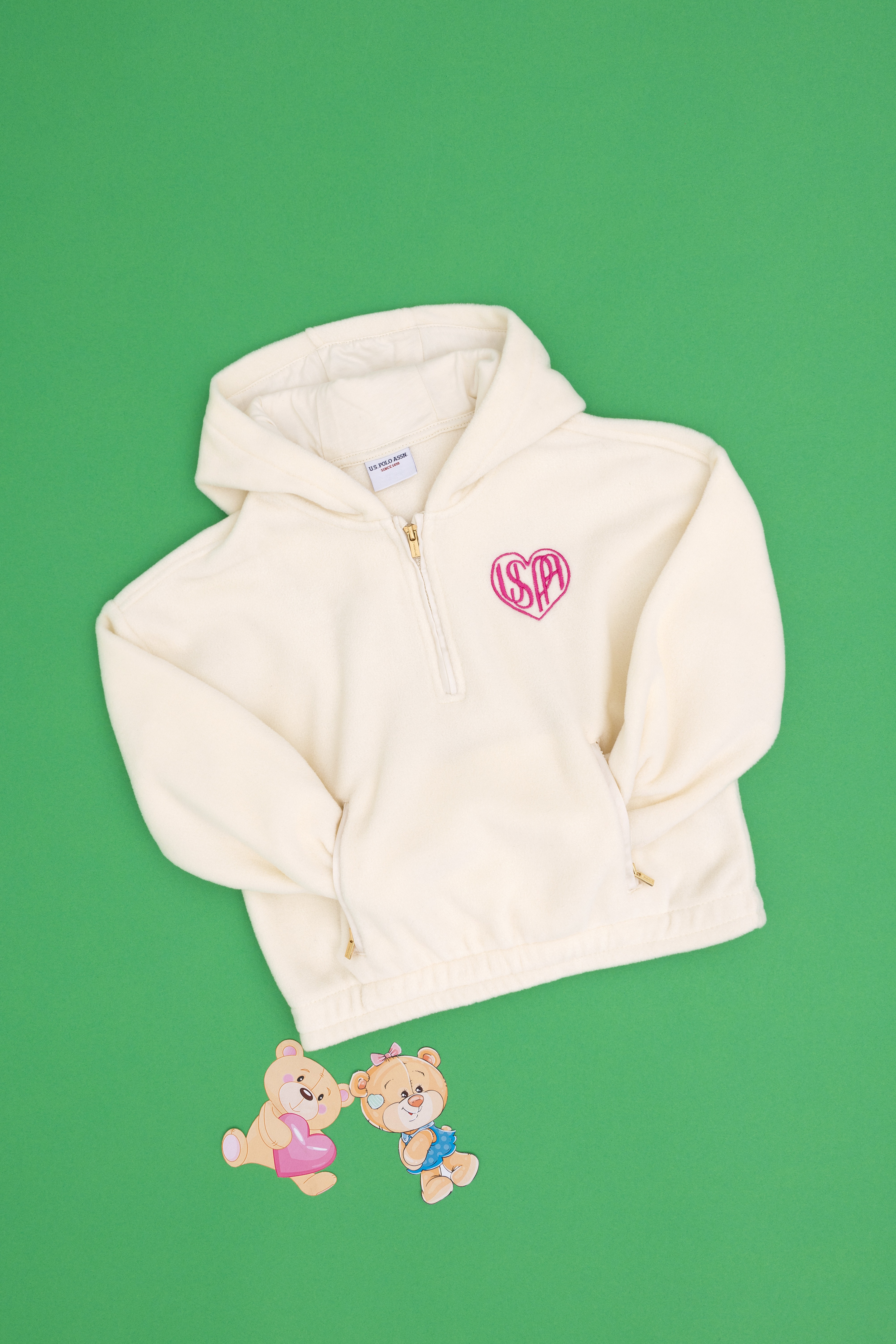 Kız Çocuk Krem Yarım Fermuarlı Polar Sweatshirt - Image 3
