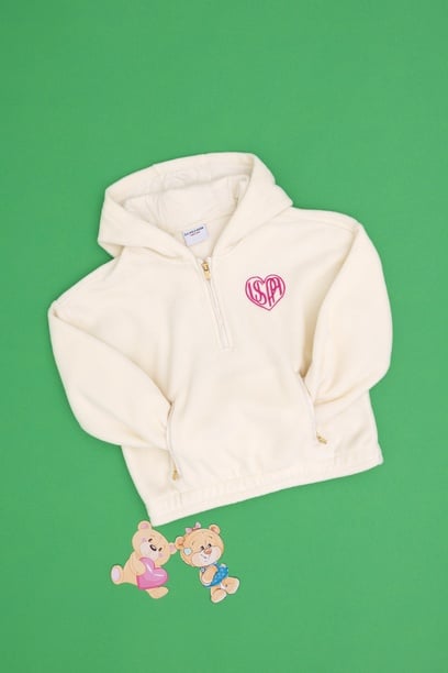 Kız Çocuk Krem Yarım Fermuarlı Polar Sweatshirt