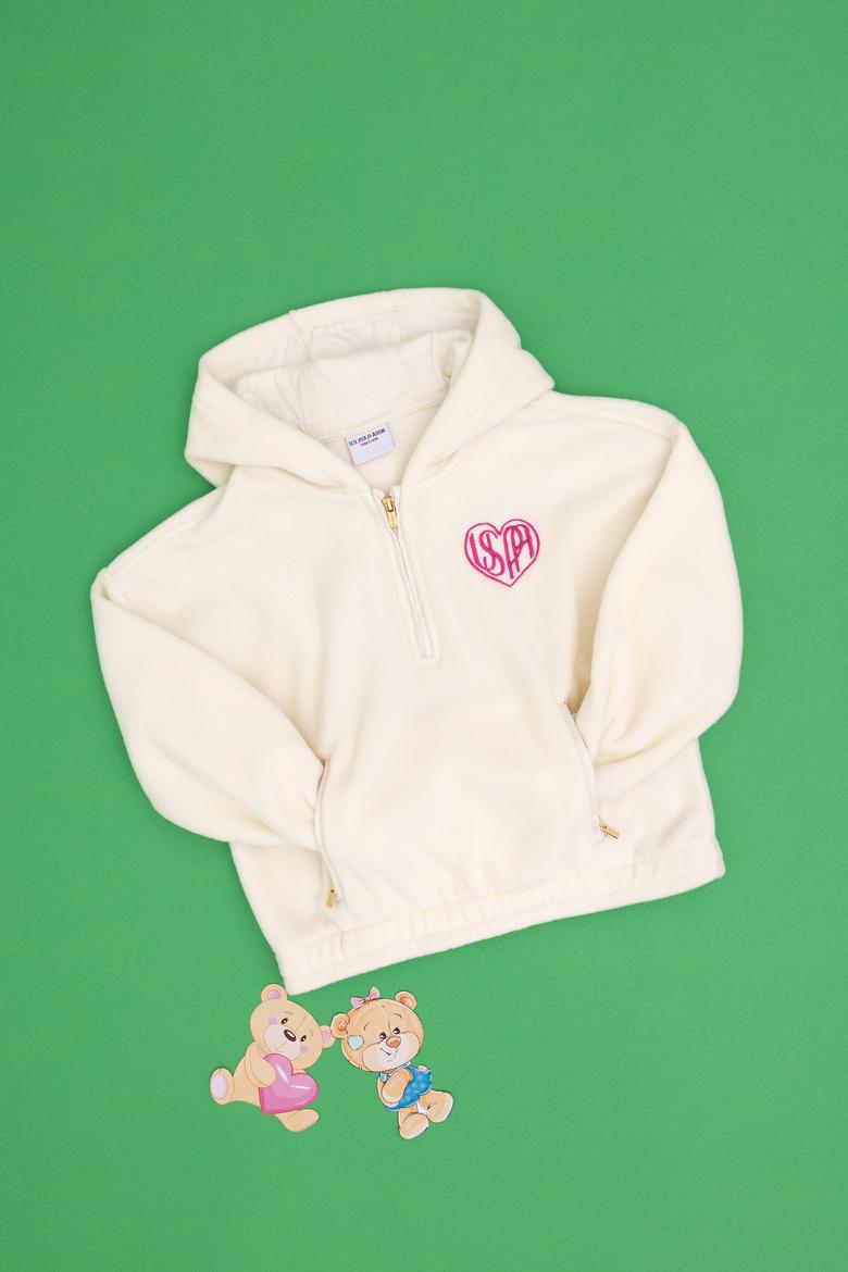 Kız Çocuk Krem Yarım Fermuarlı Polar Sweatshirt - 50296287014