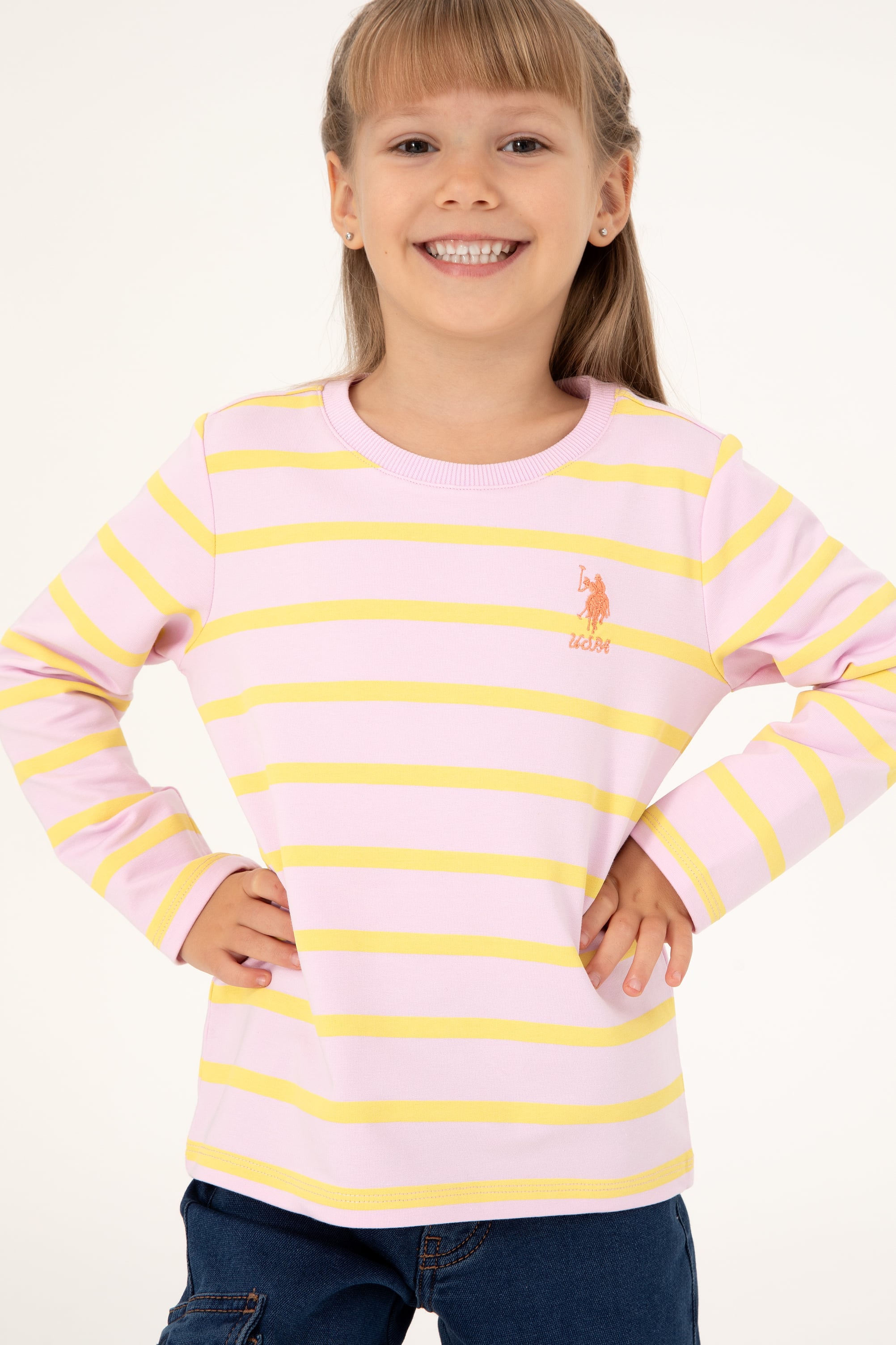Kız Çocuk Pembe Bisiklet Yaka Sweatshirt - Image 2