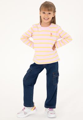 Kız Çocuk Pembe Bisiklet Yaka Sweatshirt - 50296376028