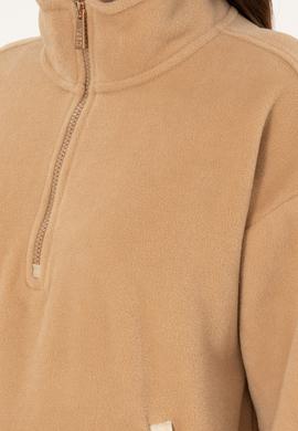 Kadın Kum Dik Yaka Fermuarlı Polar Sweatshirt - 50297401014