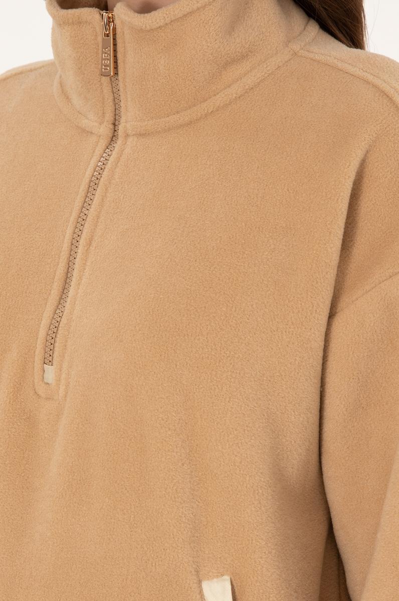 Kadın Kum Dik Yaka Fermuarlı Polar Sweatshirt