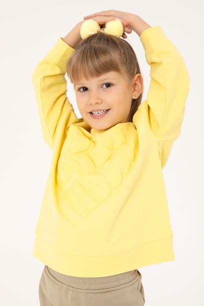 Kız Çocuk Sarı Bisiklet Yaka Sweatshirt