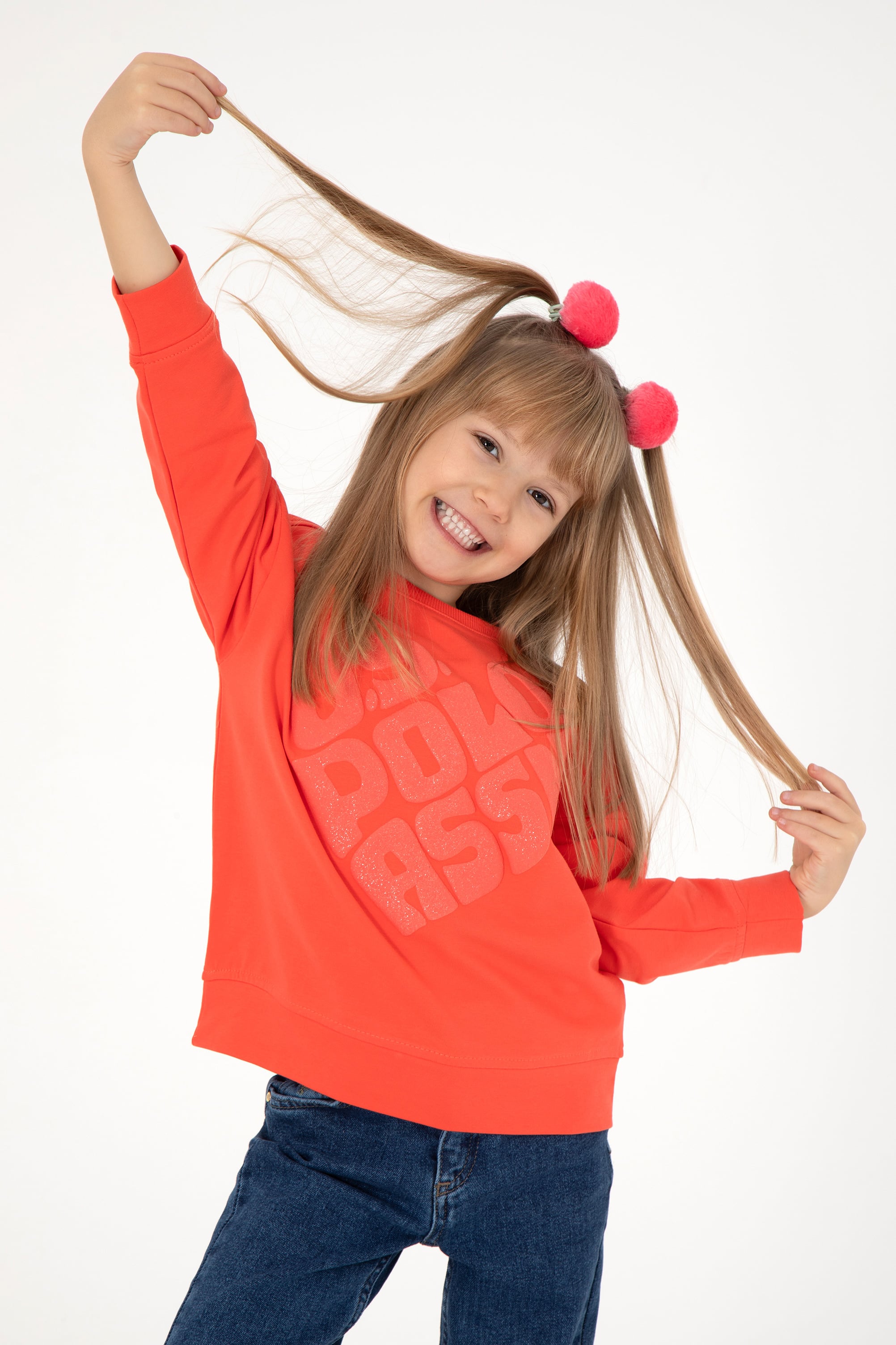 Kız Çocuk Nar Çiçeği Bisiklet Yaka Sweatshirt - Image 1