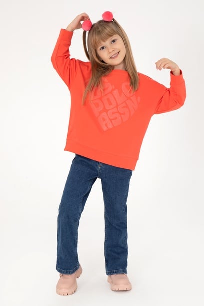 Kız Çocuk Nar Çiçeği Bisiklet Yaka Sweatshirt