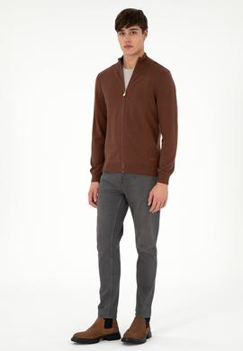 Erkek Kahverengi Basic Triko Hırka - 50298268042