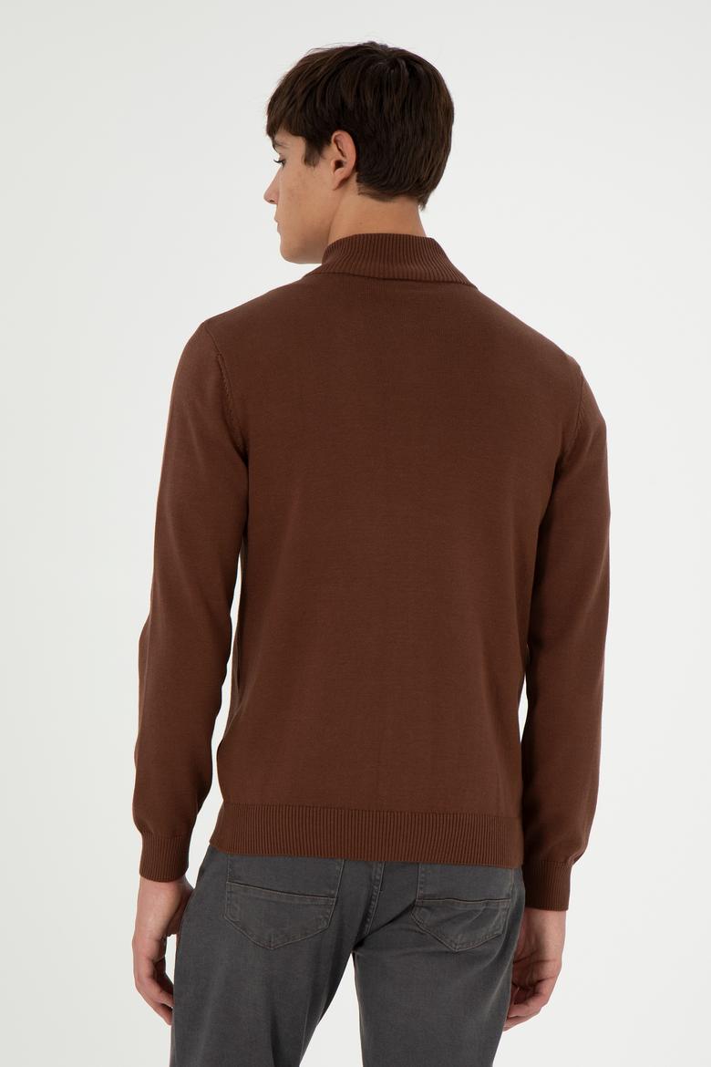 Erkek Kahverengi Basic Triko Hırka - 50298268042