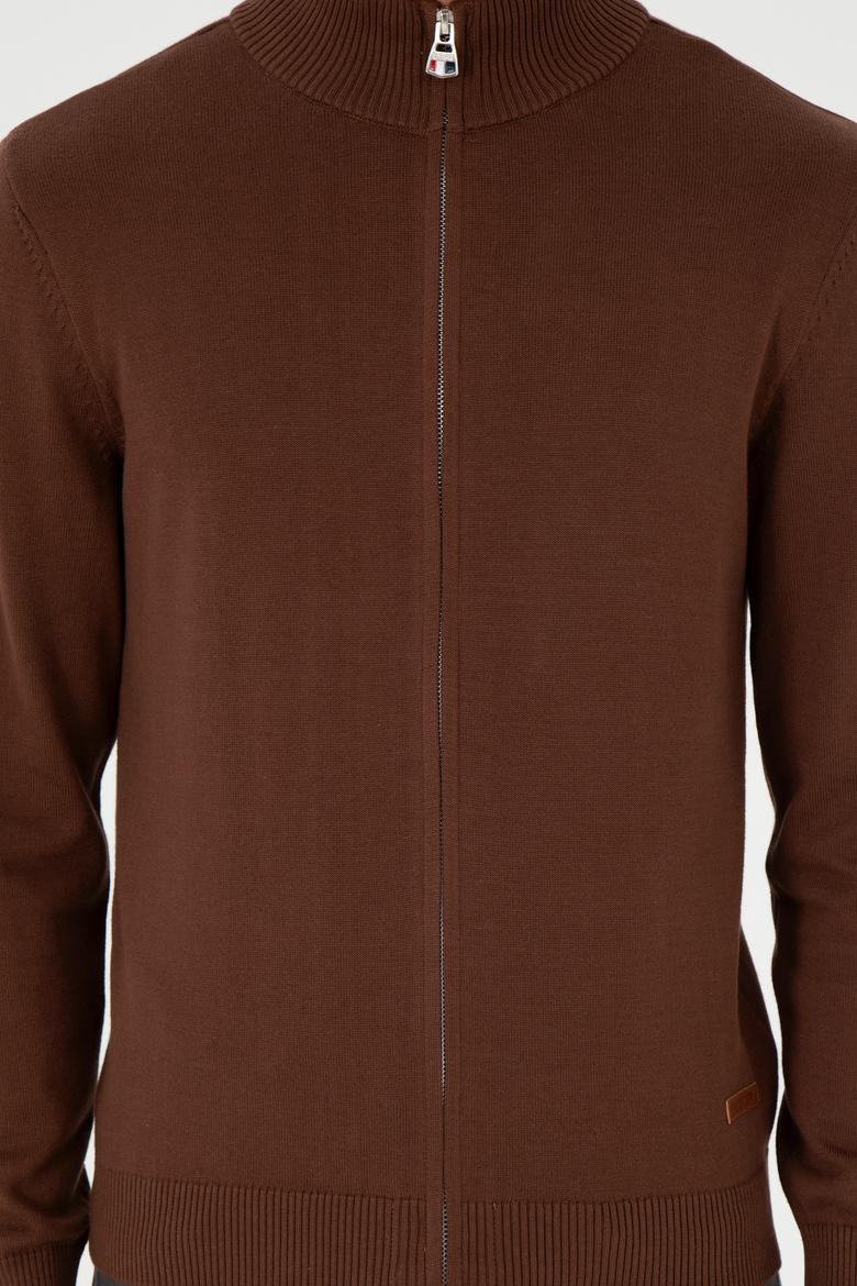 Erkek Kahverengi Basic Triko Hırka - 50298268042