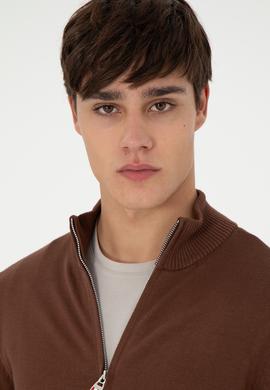 Erkek Kahverengi Basic Triko Hırka - 50298268042