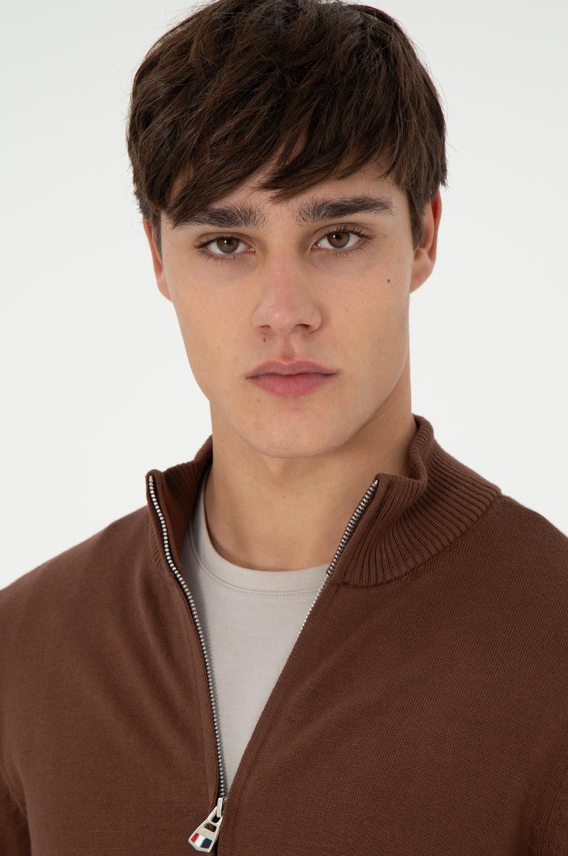 Erkek Kahverengi Basic Triko Hırka