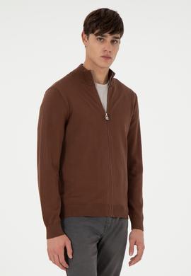 Erkek Kahverengi Basic Triko Hırka - 50298268042