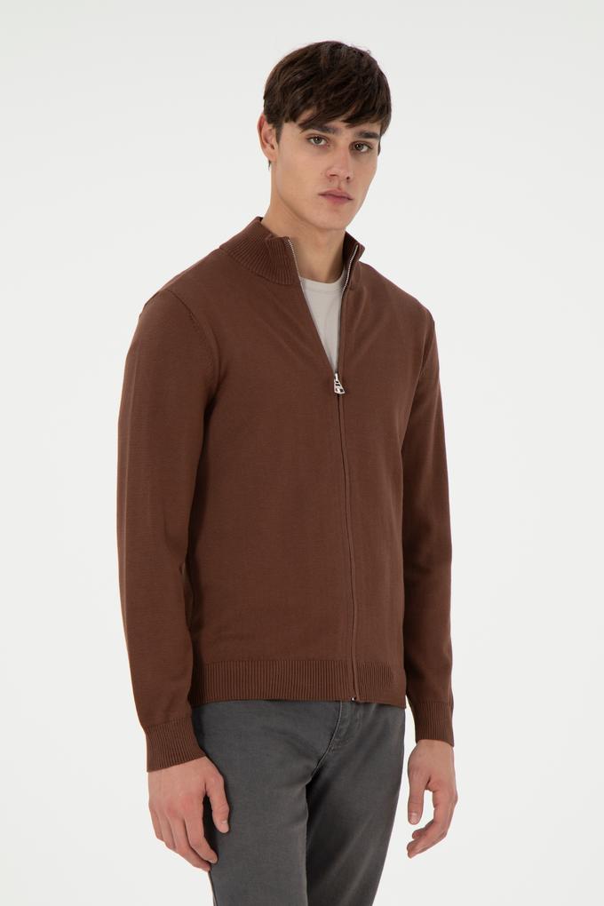 Erkek Kahverengi Basic Triko Hırka