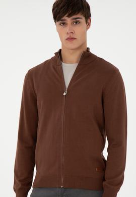 Erkek Kahverengi Basic Triko Hırka - 50298268042