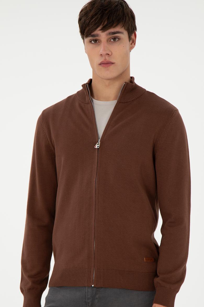 Erkek Kahverengi Basic Triko Hırka - 50298268042