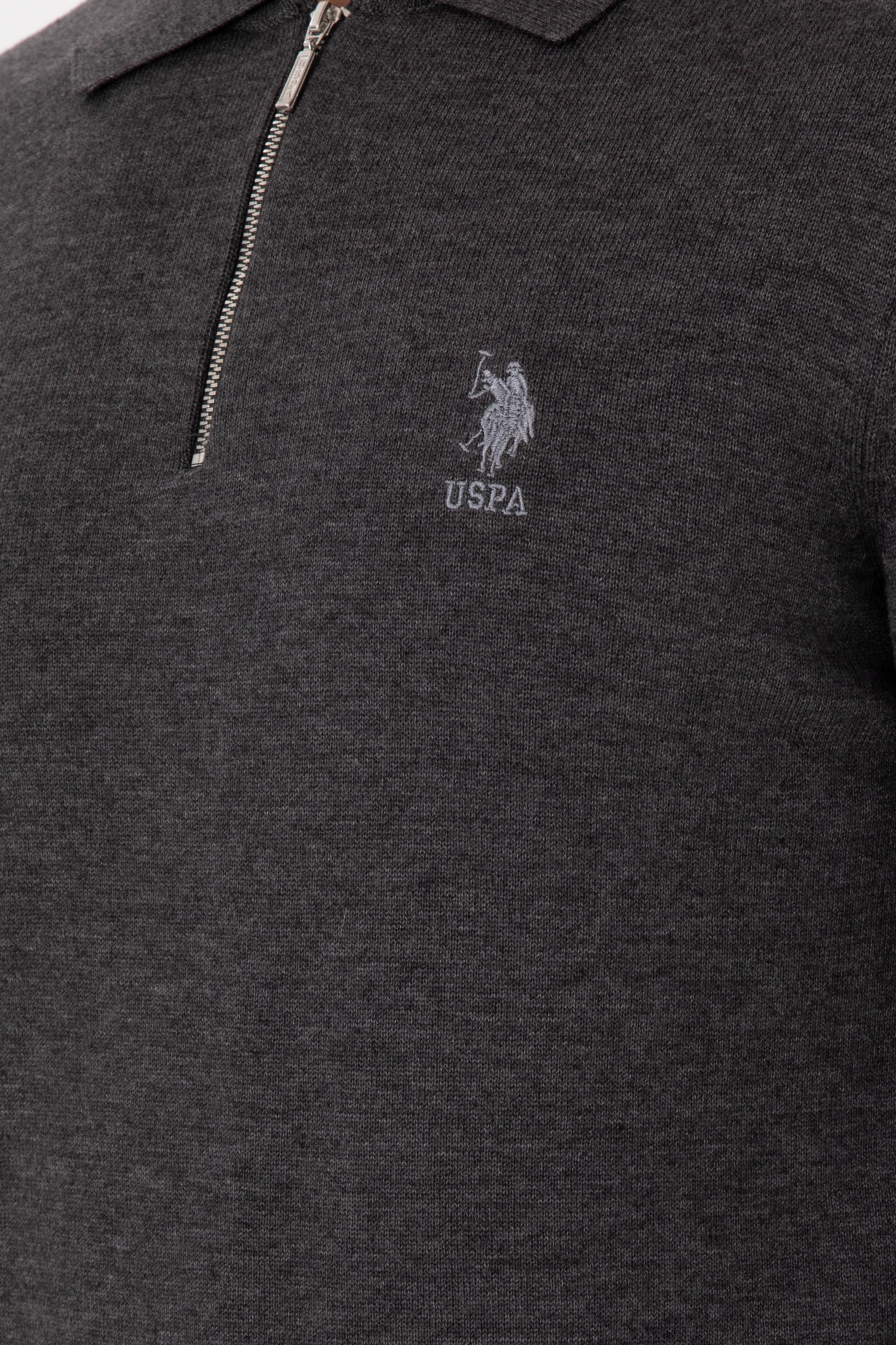 Erkek Slim Fit Yarım Fermuarlı Antrasit Melanj Basic Kazak - Image 7