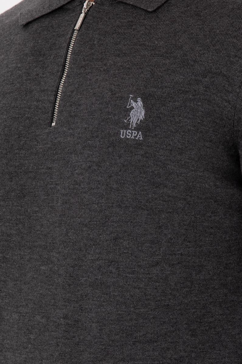 Erkek Slim Fit Yarım Fermuarlı Antrasit Melanj Basic Kazak