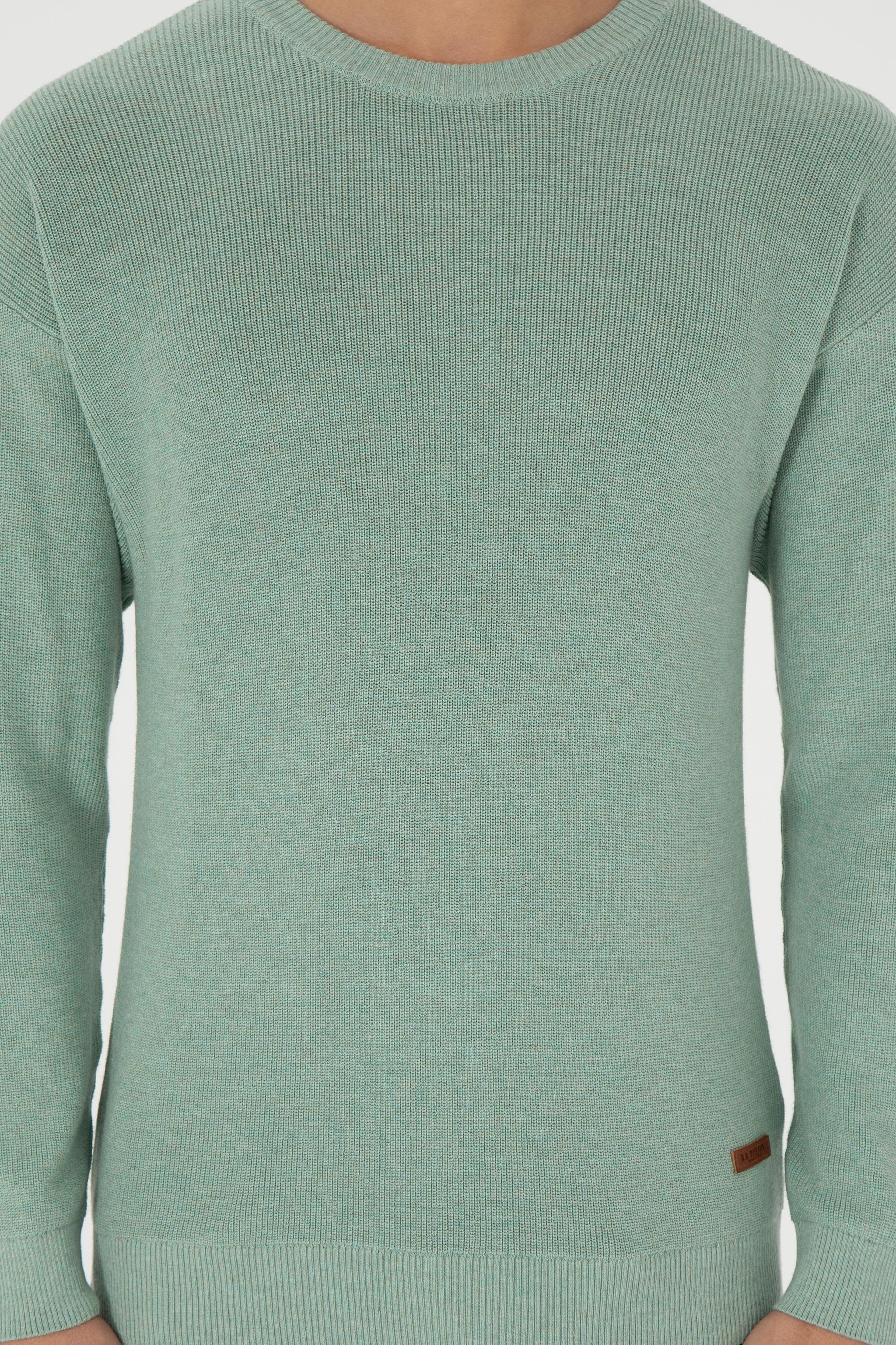 Erkek Regular Fit Bisiklet Yaka Yeşil Melanj Basic Kazak - Image 6
