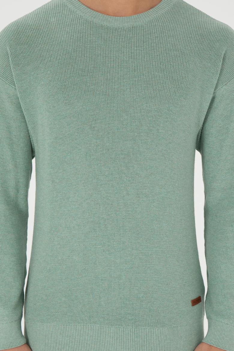 Erkek Regular Fit Bisiklet Yaka Yeşil Melanj Basic Kazak - 50298267042